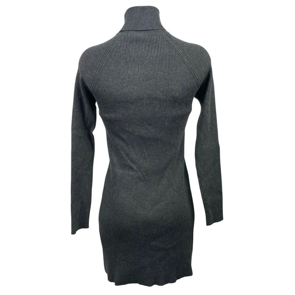 Zara Gray Turtleneck Long Sleeve Gold Button Mini Bodycon Sheath Sweater Dress S - Picture 3 of 6